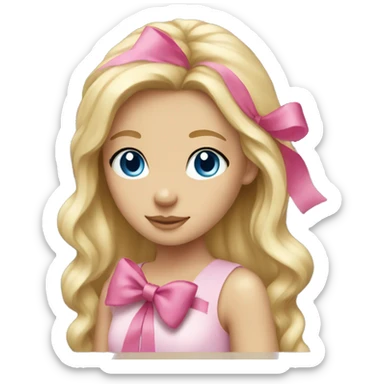 Blonde girl with pink bow blue eyes  sticker