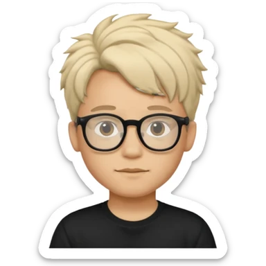  boy with freeform hair black t-shirt put a glasses sticker