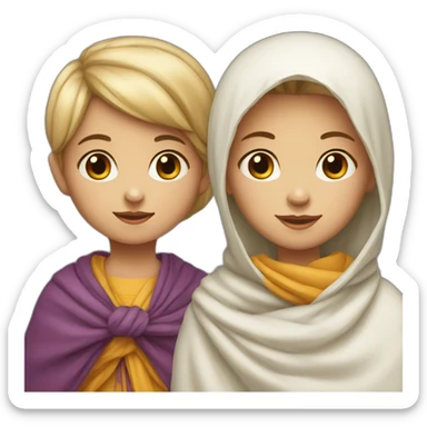 A young girl, one and a half years old, is white, wearing a shawl on her neck. sticker