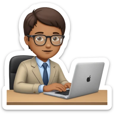 IT specialist at a desk with a laptop sticker