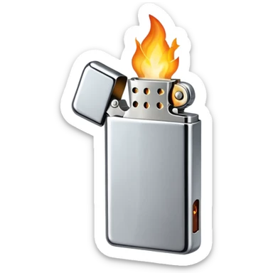 lighter with open lid and visible flame sticker