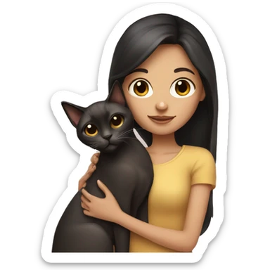A girl with dark hair holding Siamese cat sticker