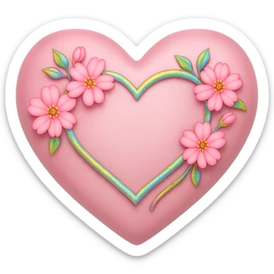 Replace the shimmer effect with a rainbow shimmer on the gold and silver accents of the heart with sakura flowers in the style of apple emojis, no background. sticker