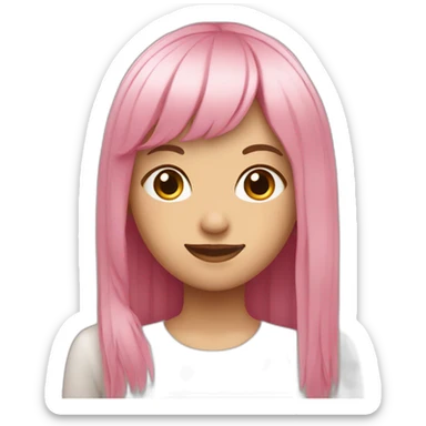 eurasian girl with long, straight pink hair and fringe smiling sticker