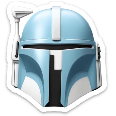 Baby blue and white colored Mandalorian helmet with antenna sticker