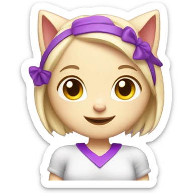 blond cat girl with purple highlights smiling holding a heart  sticker