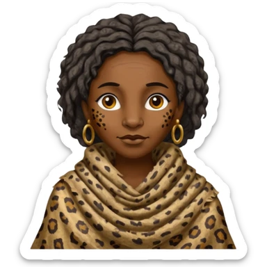 ancient hairy black woman, tattered leopard skin shawl sticker