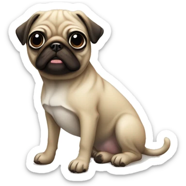 Tall slim pug with dark brown eyes sits on the floor  sticker