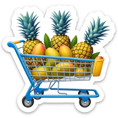 pineapples, mango and passion fruit in a blue Shopping cart  sticker