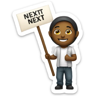 a slight smile emoji holding a banner that says NEXT sticker