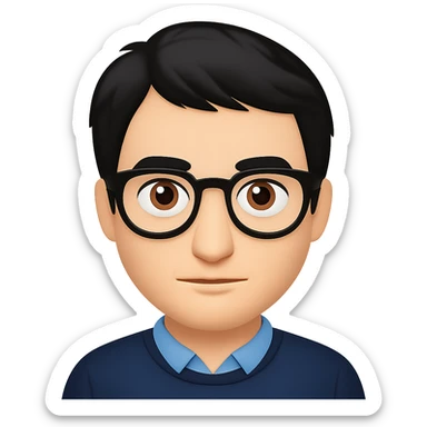 Add black hair to Valerio Lundini, keep glasses, in emoji style. Remove the background from the image. sticker