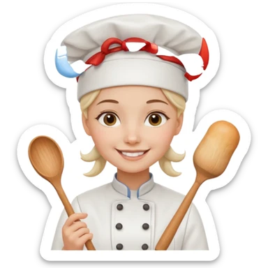 Young female baker – wearing white chef hat, holding a piping bag
 sticker