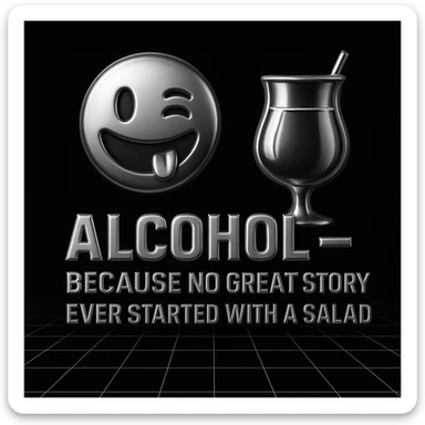 Simplify the vaporwave card: use a minimal neon grid background, one drink icon, and bold chrome text for the quote. Remove extra graphics and keep the color palette clean and limited. sticker