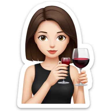 brunette hair down girl black top holding wine sticker