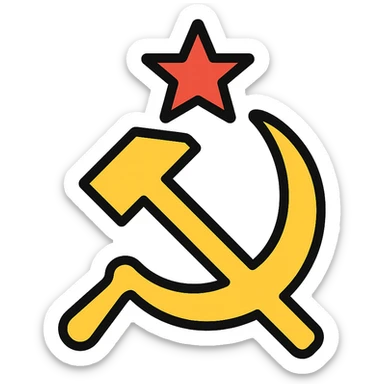 communist symbol, vibrant and eye-catching, lineal color icon with black outlines sticker