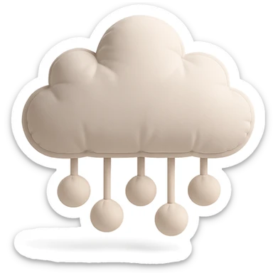 plush cloud with falling hailstones, cushion style, soft plush look sticker