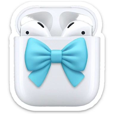 white airpod maxes with light blue bow sticker
