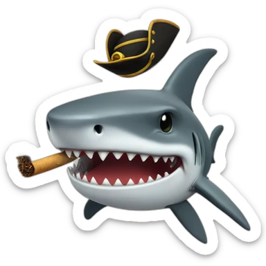 Shark pirate in pirate hat while smoking sticker