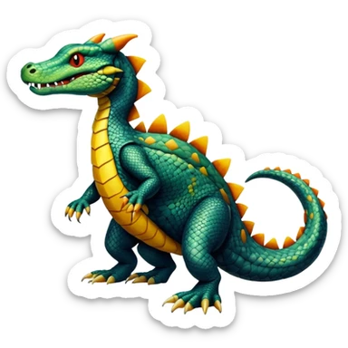Alligator-Dragon-Tiger-Salandit-Snake-Fakémon-hybrid-creature with a long muzzle, full body sticker