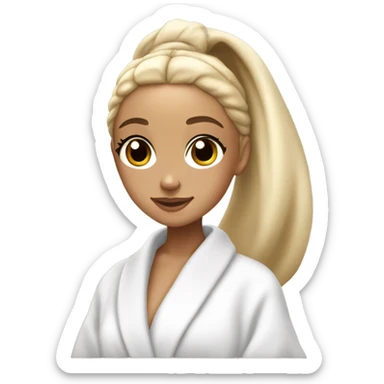 blonde ariana grande in bath robe with hair towel sticker