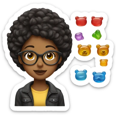 Smiling girl with glasses and gummy bear earrings sticker