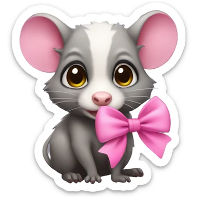 Possum with a pink bow in her hair sticker
