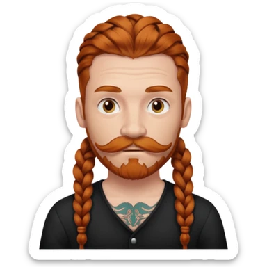 thick very dark ginger braids man very white old very tattoed with the whitest mustache ever sticker