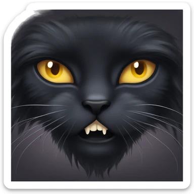 Long haired black cat with fangs showing sticker