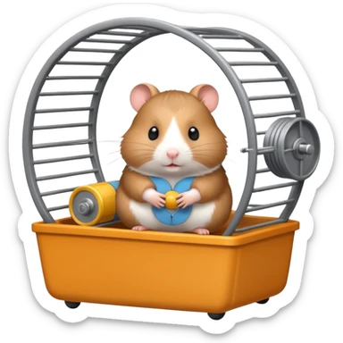 Hamster in plastic cage with hamster wheel sticker