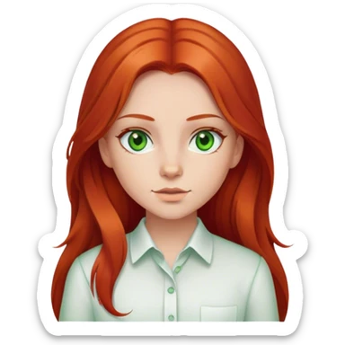 Girl with middle part long red hair and green eyes white shirt sticker