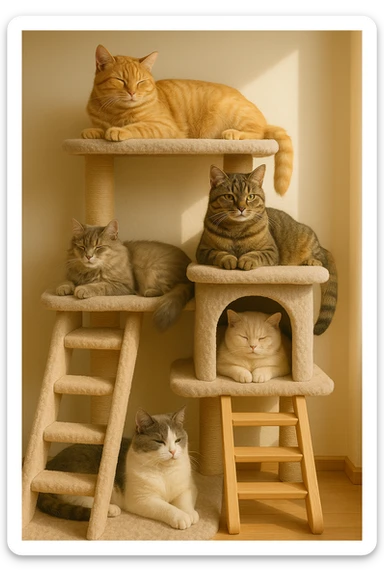 cats relaxing in a vertical playhouse sticker