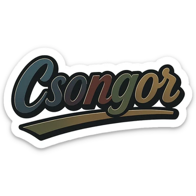 Csongor name in masculine, modern gradient font with dark contour and thin white edging, dynamic slanted underline, masculine color shades (blue, gray, burgundy, green, brown), 1000x1000 px, PNG, transparent background, in the style of the uploaded Attila sample. sticker
