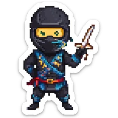 masked ninja in action pose throwing a star sticker