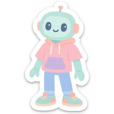 A teenage robot in bright teenage clothes and sneakers sticker
