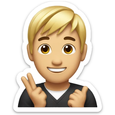 My hairstyle has bangs and ponytailse's Asian
He's smiling and making a good gesture with his thumb sticker