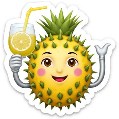 The cartoon Rosa roxburghii fruit then drinks lemon juice. sticker