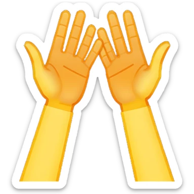 Pixel art emoji, two hands up, 8-bit style, energetic yellow and orange glow, simple white background, iconic dance music aesthetic. sticker