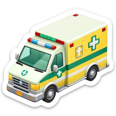 isometric yellow and green check ambulance  sticker