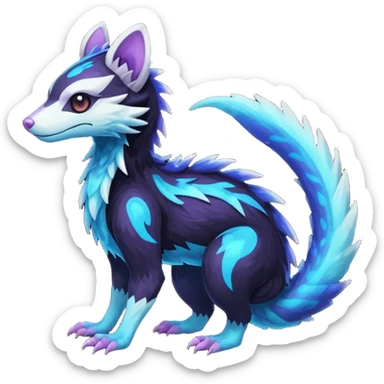 Colorful bioluminescent dark abysmal abyssal neon-glowing Trico-Sergal-Furret-Ferret-Wickerbeast-Vernid-fusion-Fakemon-animal-hybrid-creature, full body sticker
