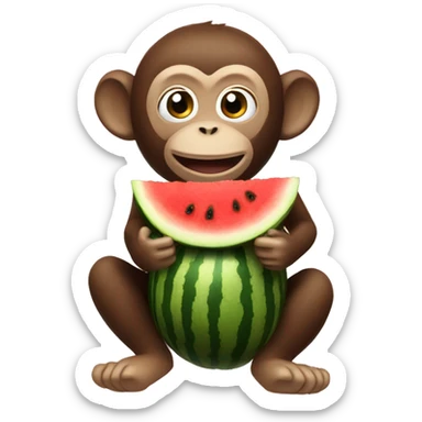 Monkey playing with watermelon sticker