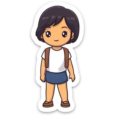Girl with black shoulder length hair, brown eyes, and tan skin sticker