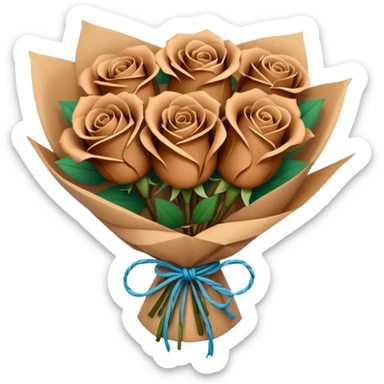Bouquet of brown roses in a paper package sticker