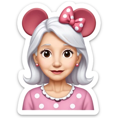 Older woman White hair Minnie mouse ears sticker