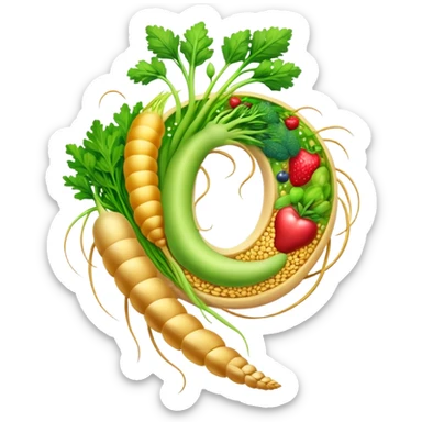 Golden wheat, green vegetables, colorful fruits, and tiny seeds surrounding a glowing digestive system. Light sparkles flow through the intestines, showing fiber's cleansing effect. All fiber-rich foods emit a soft glow as they contribute to digestive health. sticker