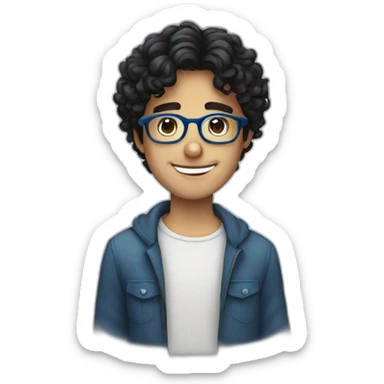 cute italian guy with wavy black hair and blue glasses sticker