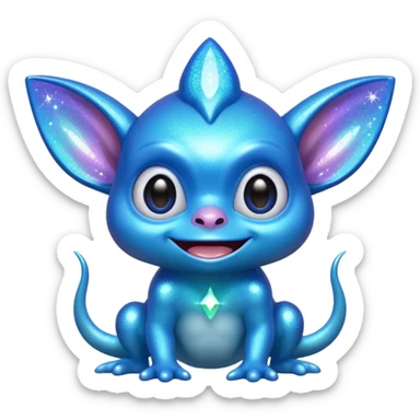 blue gremlin with sparkles, happy face sticker