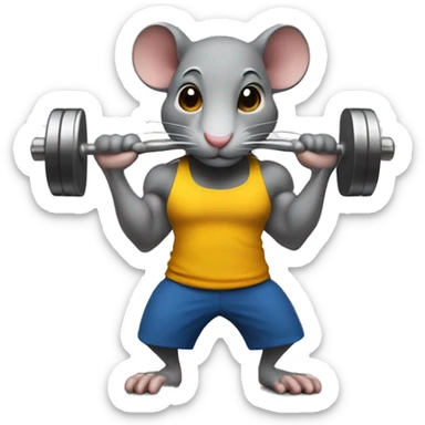 Create an emoji of a rat lifting weights with a determined expression. Make it look like a true gym enthusiast.Using a uniform of the brand "Alter"  sticker