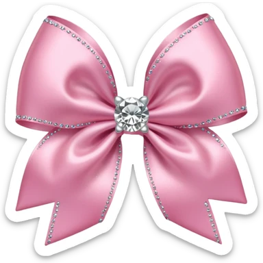 Cutesy pink bow emoji. Shiny baby pink satin ribbon. It's silver glitter sparkles on it. Shiny with rhinestones and shadowed to look three-dimensional sticker