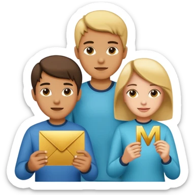 Create two letters, N and Y, in the shape of sisters. Create an image of a boy holding the letter N and a girl holding the letter M  sticker