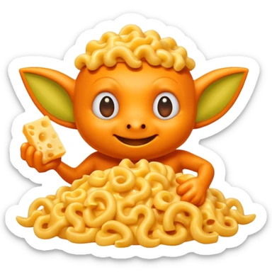 Cheddar Goblin covered in macaroni and cheese sticker